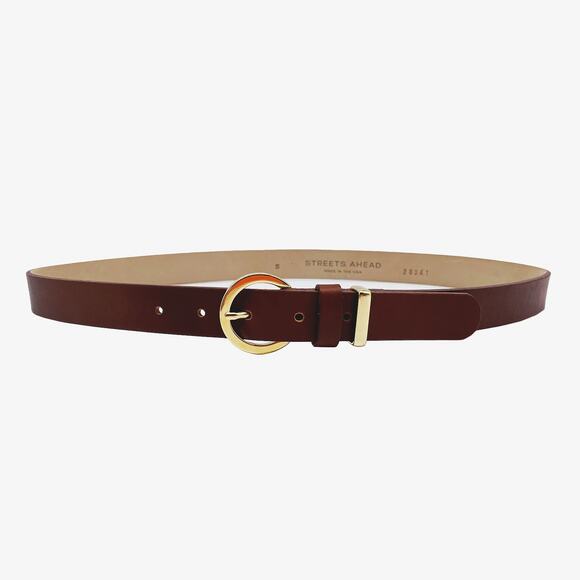 Streets Ahead Minny Belt Italian Leather Gold Tone Buckle USA Made Cognac Medium - Picture 1 of 6